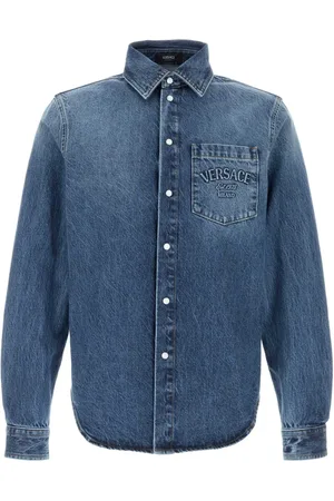 VERSACE Skjorte, Herre, Blå, XL, Denim, Denim skjorte til mænd og kvinder