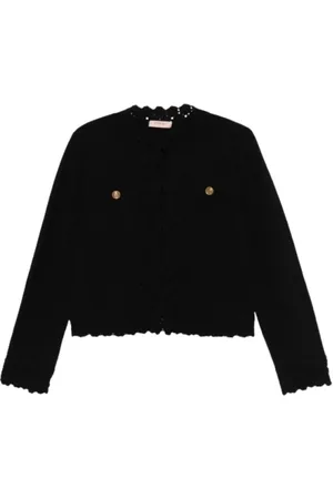 Twin-Set Strik, Dame, Sort, L, Uld, Elegant Strik Cardigan med Hækledetaljer