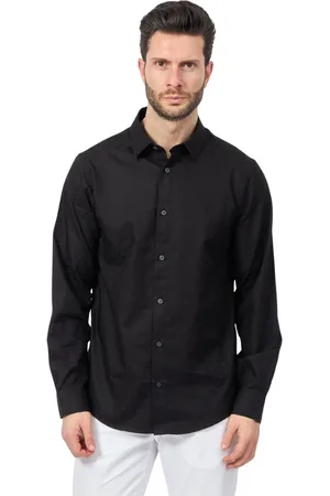 Armani Exchange Skjorte, Herre, Sort, L, Bomuld, Sort bomuldsskjorte med mikromønster