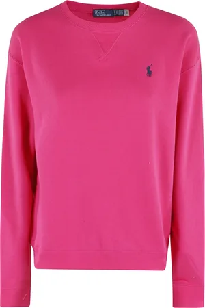 Ralph Lauren Strik, Dame, Lyserød, M, Bomuld, Fuchsia Broderet Logo Sweater