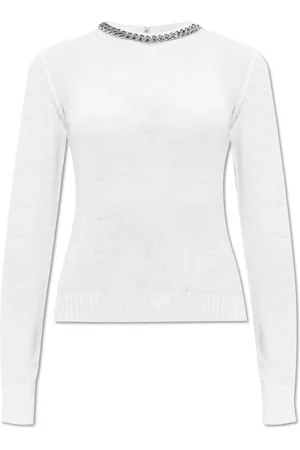 Stella McCartney Strik, Dame, Hvid, M, Uld, Sweater med dekorativ kæde ved halsudskæringen