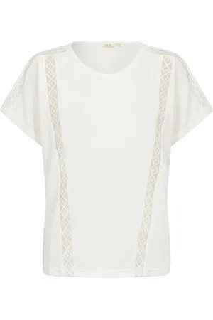 Cream Top, Dame, Hvid, L, Uld, V-Neck T-Shirt Top Snow