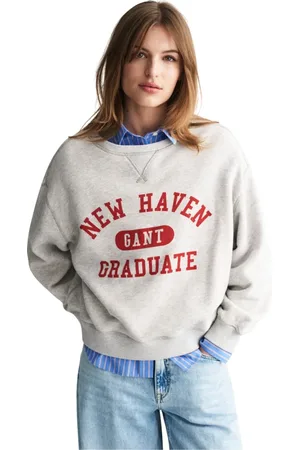 GANT Strik, Dame, Grå, S, Bomuld, Crew Neck Graphic Sweatshirt