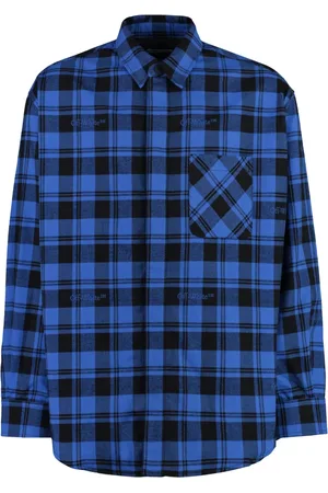 OFF-WHITE Skjorte, Herre, Blå, S, Bomuld, Check Motif Cotton Overshirt