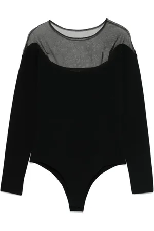 MUGLER Top, Dame, Sort, M, Uld, Stilfuld Langærmet Bodysuit