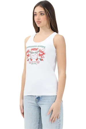 Dsquared2 Top, Dame, Hvid, S, Bomuld, Cowboy Pizza Hvid Ribbet Bomuldstanktop