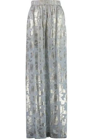 Nina Ricci Bukser, Dame, Blå, S, Polyester, Floral Jacquard Silkebukser