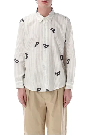 Pop Trading Company Skjorte, Herre, Hvid, S, Bomuld, Stribet skjorte med grafisk print