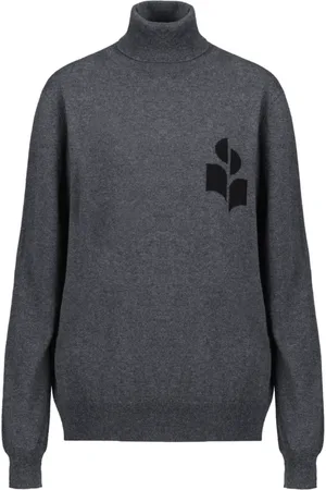 Isabel Marant Strik, Dame, Grå, L, Bomuld, Antracit Enzo Ribstrikket Rullekrave Sweater