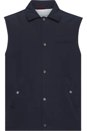 Brunello Cucinelli Jakke, Herre, Blå, 3XL, Polyester, Vandafvisende ærmeløs mikrofiberjakke