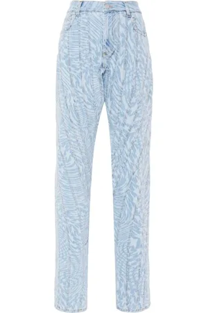 MUGLER Jeans, Dame, Blå, XS, Bomuld, Stjerne-printede tapered jeans