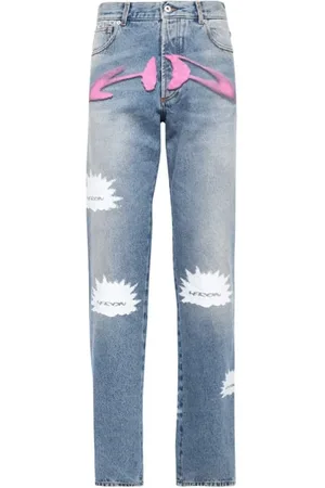 Heron Preston Jeans, Herre, Blå, W30, Uld, Stilfulde 5-lomme jeans med kontrastsyninger
