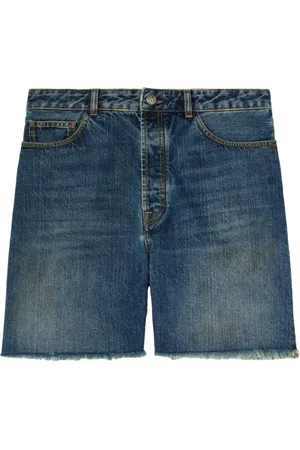 Palm Angels Shorts, Herre, Blå, W34, Denim, Indigo Blå Denim Shorts med Logo Patch