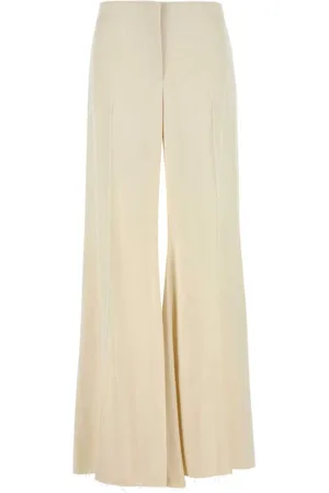 Alexander McQueen Bukser, Dame, Gul, S, Satin, Creme Satin Wide-Leg Bukser