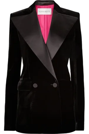 Nina Ricci Jakke, Dame, Sort, M, Sort Velvet Dobbeltradet Blazer