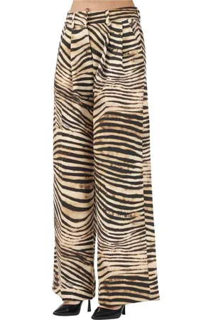 Roberto Cavalli Bukser, Dame, Brun, S, Elegant Beige Animal Print Bukser