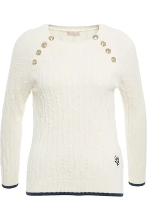 Liu Jo Strik, Dame, Hvid, M, Bomuld, Hvid Kabelstrik Sweater med Knapper