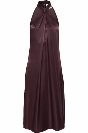 My Essential Wardrobe Kjole, Dame, Brun, L, Polyester, Elegant Lang Kjole med Knude Detalje