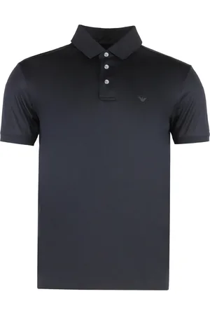 Emporio Armani Top, Herre, Blå, 2XL, Bomuld, Ribbet Polo Skjorte med Sideslidser