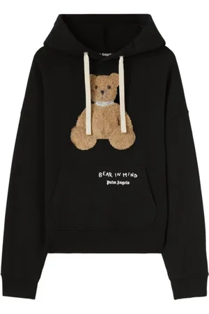 Palm Angels Sweathshirts & Hoodies, Herre, Sort, M, Bomuld, Bear Appliqué Hættetrøje Sort/Hvid/Beige Bomuld
