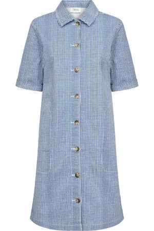 Cream Kjole, Dame, Blå, XS, Denim, Denim Kjole med Korte Ærmer og Krave
