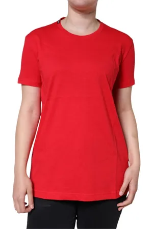 Dolce & Gabbana Top, Dame, Rød, M, Bomuld, Rød Bomuld Rund Hals T-Shirt