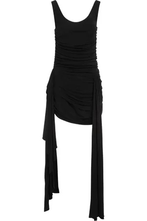 MUGLER Kjole, Dame, Sort, XS, Asymmetrisk Kjole med Flæsekant