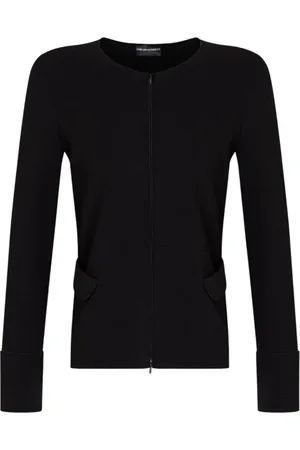 Emporio Armani Sweathshirts & Hoodies, Dame, Sort, XS, Uld, Sort Jersey Ottoman Fuldt Lynlås Jakke