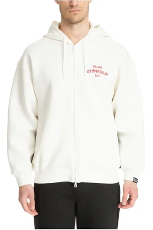 EA7 Sweathshirts & Hoodies, Herre, Hvid, M, Bomuld, Abstrakt Multifarvet Hættetrøje med Snøre og Lynlås