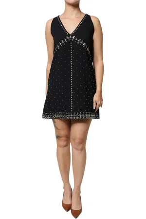 Pinko Kjole, Dame, Sort, S, Uld, Sort udsmykket A-line minikjole