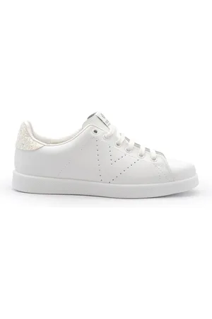 victoria Sko, Dame, Hvid, 38 EU, Læder, Hvide Lædersneakers Perforeret Glitterhæl