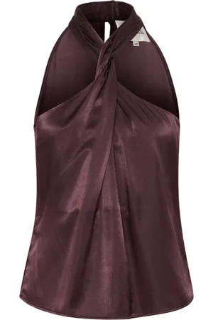 My Essential Wardrobe Top, Dame, Lilla, XL, Draperet Knude Detalje Top i Fudge