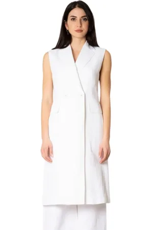 Max Mara Jakke, Dame, Hvid, M, Polyester, Linen Sleeveless Vest Jacket