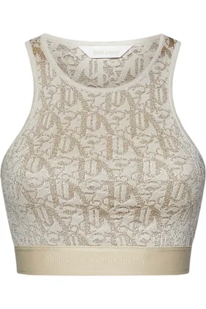 Palm Angels Top, Dame, , S, Uld, Strikket Cropped Top med Monogram