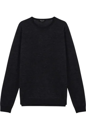 Roberto Collina Strik, Herre, Blå, 2XL, Uld, Rund Hals Sweater