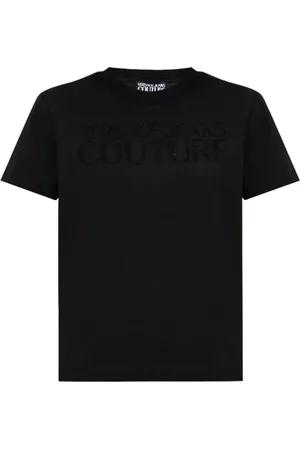 VERSACE Top, Dame, Sort, S, Uld, Sort kortærmet T-shirt Moderne design