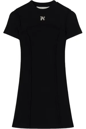 Palm Angels Kjole, Dame, Sort, M, Bomuld, Sort Kjole med Broderet Logo