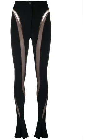 MUGLER Bukser, Dame, Sort, XS, Sheer-Panel Leggings med Udsvingede Kanter