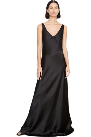 Vince Kjole, Dame, Sort, S, Satin, Satin V-Neck Maxi Slip Kjole
