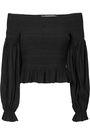 RUE de FEMME Bluser & Skjorter, Dame, Sort, 2XL, Uld, Off-shoulder Sort Bluse med Pufærmer