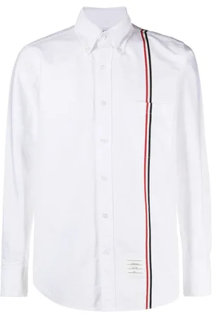 Thom Browne Skjorte, Herre, Hvid, 2XL, Bomuld, Hvidstribet Oxford-skjorte i bomuld