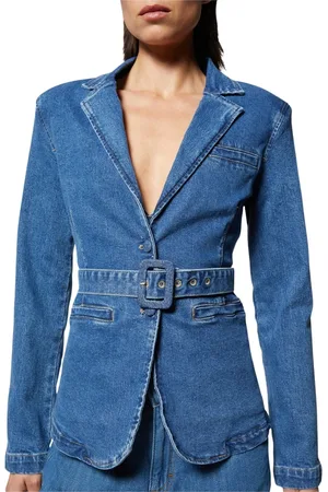 Silvian Heach Jakke, Dame, Blå, XL, Denim, Blazer med denim bælte
