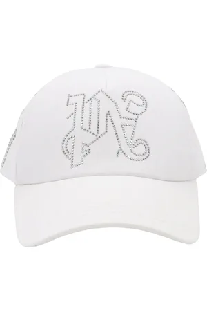 Palm Angels Tilbehør, Herre, Hvid, ONE SIZE, Bomuld, Bomuldshat med rhinstensdetaljer