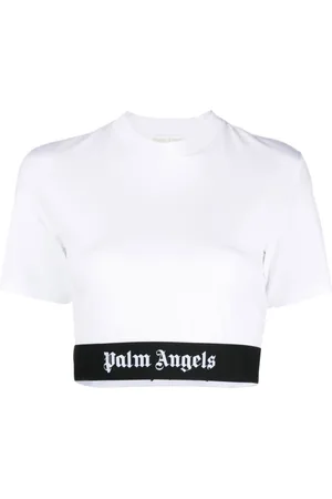 Palm Angels Top, Dame, Hvid, XS, Bomuld, Cropped Logo Tape T-Shirt