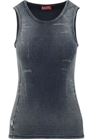 Diesel Top, Dame, Grå, S, Bomuld, Ribbet Ærmeløs T-shirt Grå