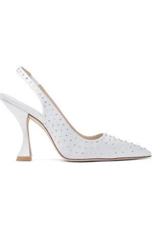 Stuart Weitzman Sko, Dame, Hvid, 41 1/2 EU, Suede, Sølvfarvet Suede PVC Hælede Mokkasiner