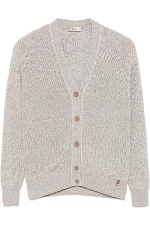 HERNO Strik, Dame, Grå, M, Uld, Stilfuld Strik Cardigan til Kvinder