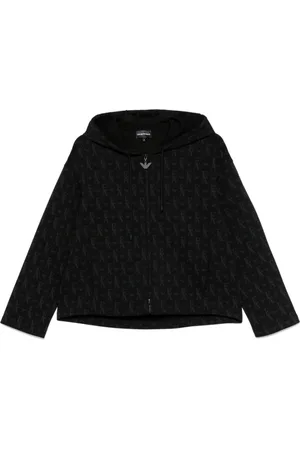 Emporio Armani Sweathshirts & Hoodies, Dame, Sort, 2XS, Uld, Sorte Sweaters med Lynlås Hætte