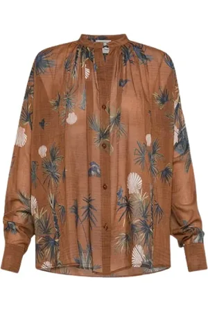 FORTE FORTE Bluser & Skjorter, Dame, Brun, L, Bomuld, Exotisk Skovprint Bohème Skjorte