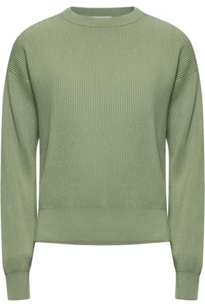 Brunello Cucinelli Strik, Dame, Grøn, S, Bomuld, Grøn Ribstrikket Sweater med Monili Broderi